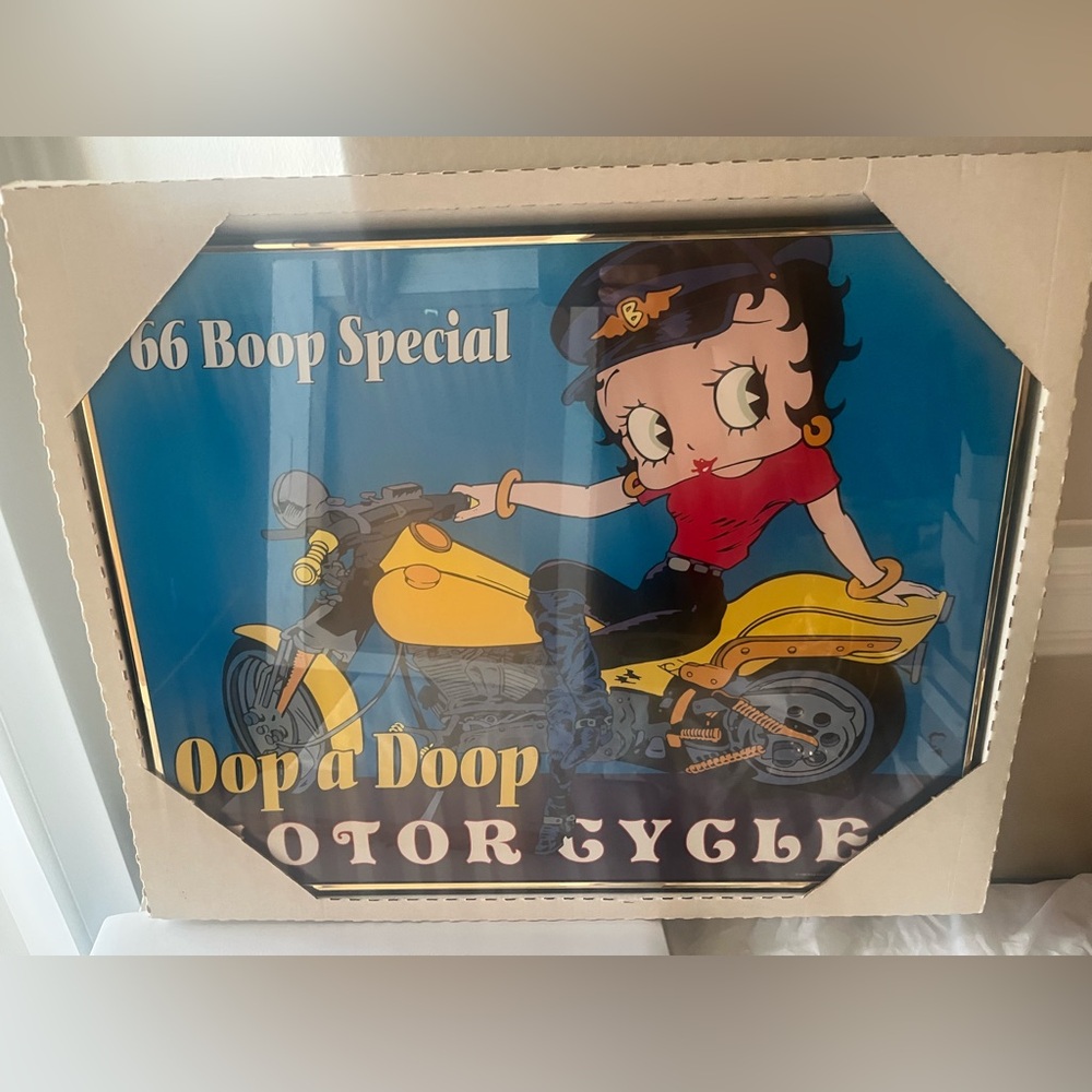 VTG 90's BETTY BOOP BIKER 66 SPECIAL MOTORCYCLES PICTURE WALL DECOR 15x20
